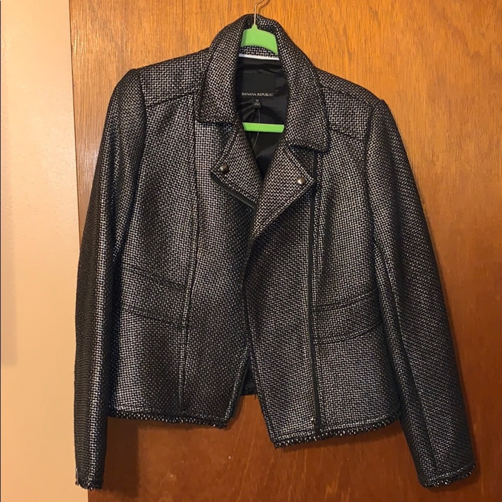 Banana Republic Black Metallic Moto Jacket Sz 12